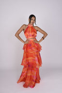 Faari Maxi Skirt in Orange Aquarelle