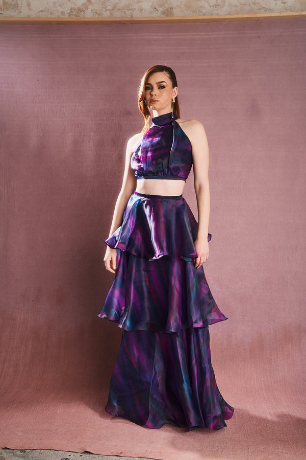 Faari Maxi Skirt in the Aquarelle Purple Print