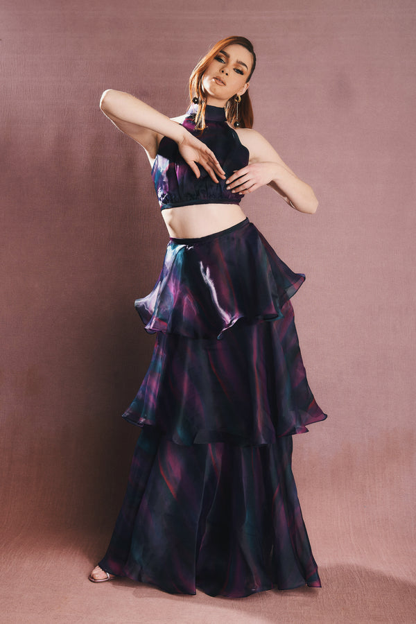 Faari Crop Top in the Aquarelle Purple Print