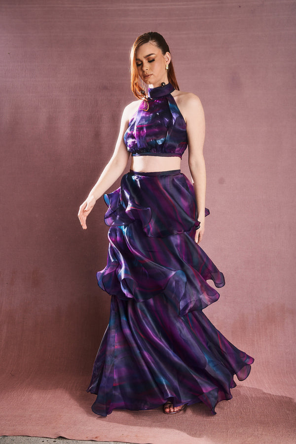 Faari Maxi Skirt in the Aquarelle Purple Print