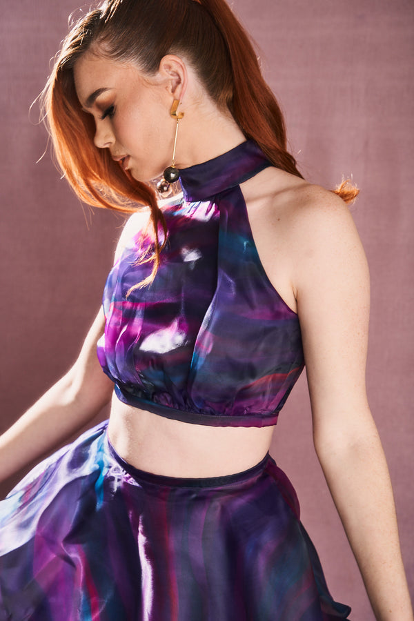 Faari Crop Top in the Aquarelle Purple Print