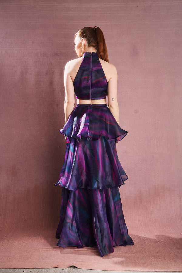 Faari Maxi Skirt in the Aquarelle Purple Print