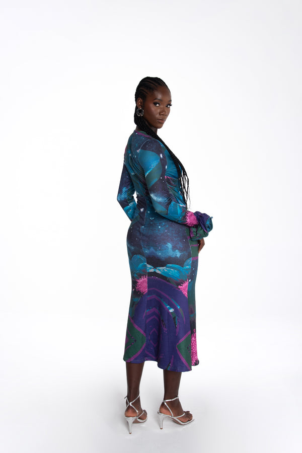 Adanma Dress in the Lunar Bloom print