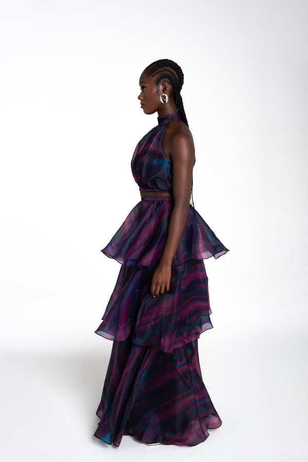 Faari Maxi Skirt in the Aquarelle Purple Print