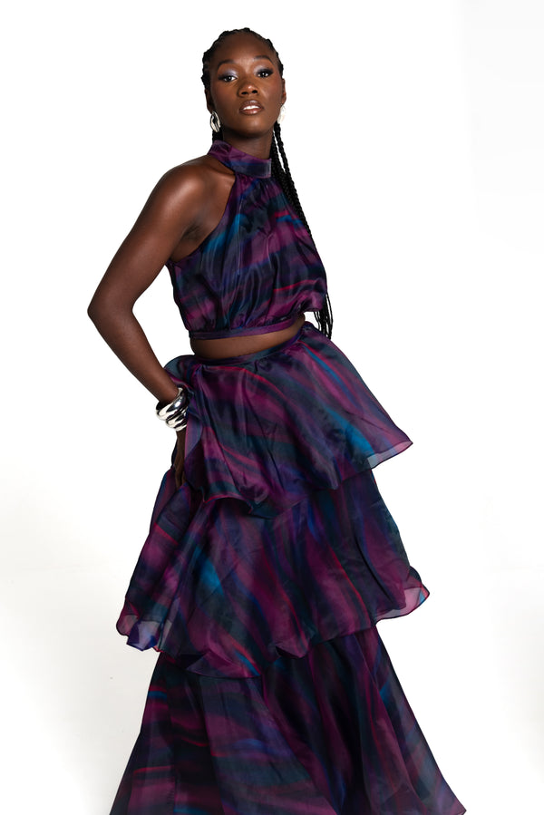 Faari Maxi Skirt in the Aquarelle Purple Print