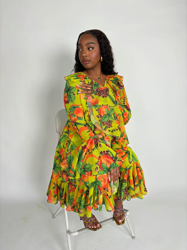 TOPSY DRESS in Agbalumo Print