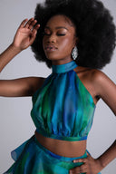 Faari Crop Top in Aquarelle Blue Green