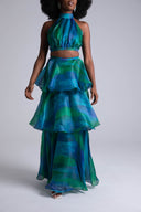 Faari Crop Top in Aquarelle Blue Green