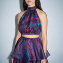 Faari Crop Top in the Aquarelle Purple Print
