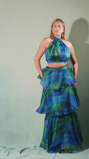 Faari Maxi Skirt in Aquarelle Blue Green